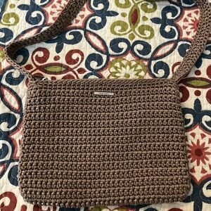 VTG 2000s The Sak Taupe Small Crochet Shoulder Crossbody Bag